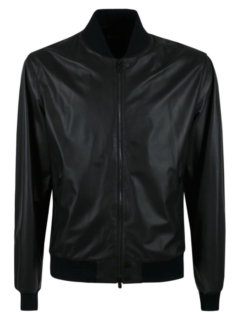 Rib Trim Leather Jacket
