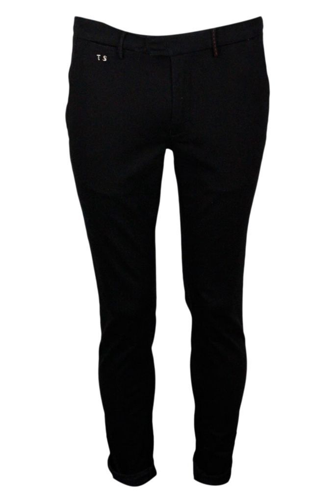 Luis Slim Trousers In Super Stretch Cotton Gabardine With America Pockets With Tailored Stitching