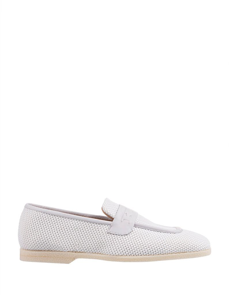 White Perforated Loafer With Embossed Monogram
