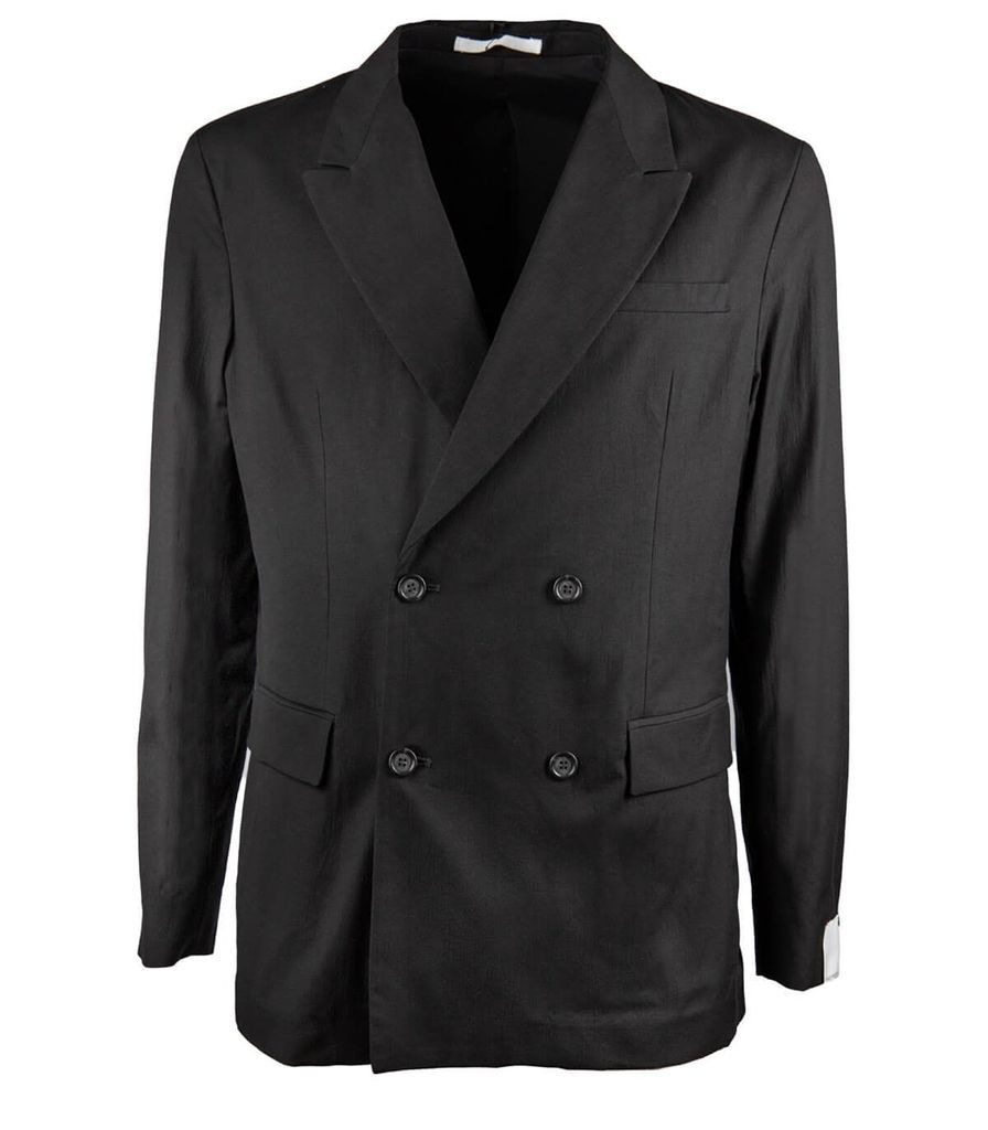 Black Cotton Double-Breasted Suit Jacket