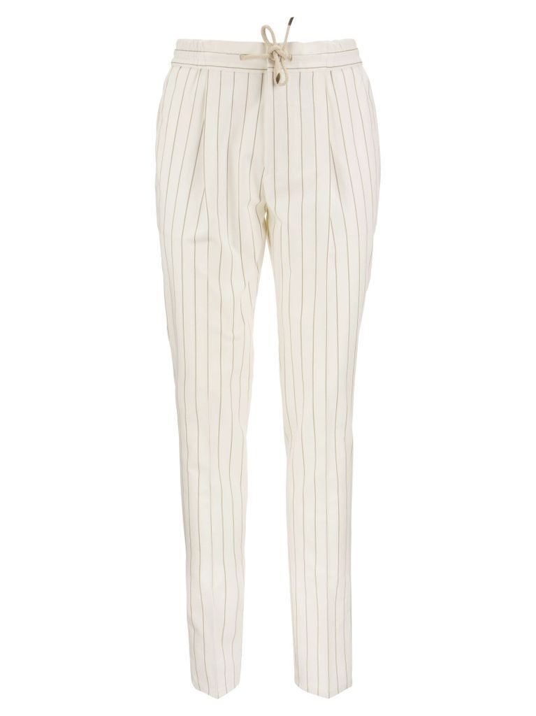 Leisure Fit Trousers In Comfort Cotton Gabardine Pinstripe With Drawstring And Darts