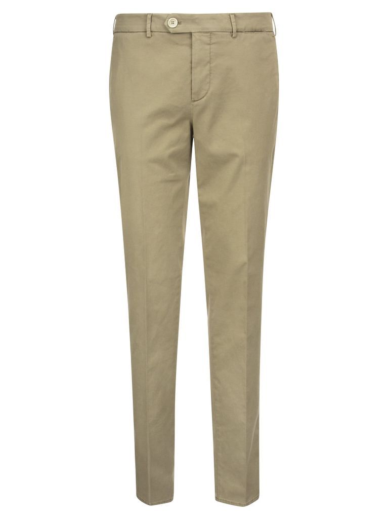 Garment-Dyed Italian Fit Trousers In American Pima Comfort Cotton Gabardine