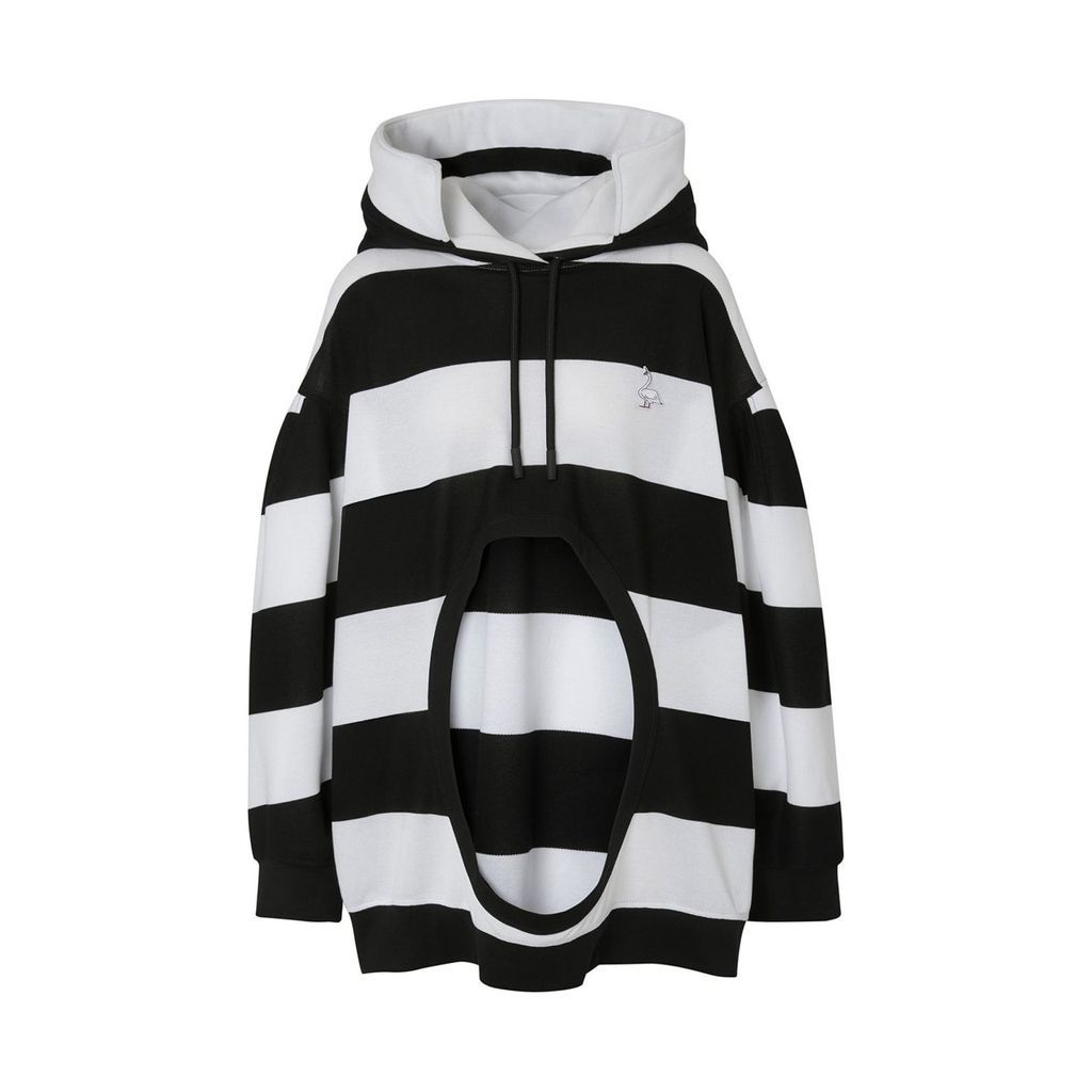 Cut-Out Striped Hooded Sweatshirt
