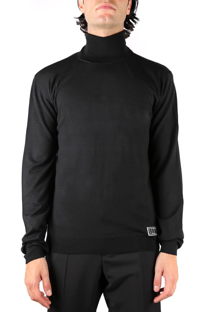 Roll-Neck Sweater In Virgin Wool With Vltn Logo