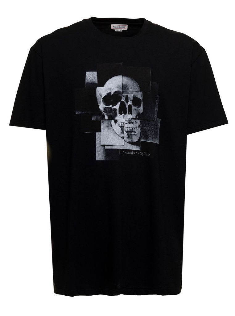 Mans Black Cotton T-Shirt With Logo Print