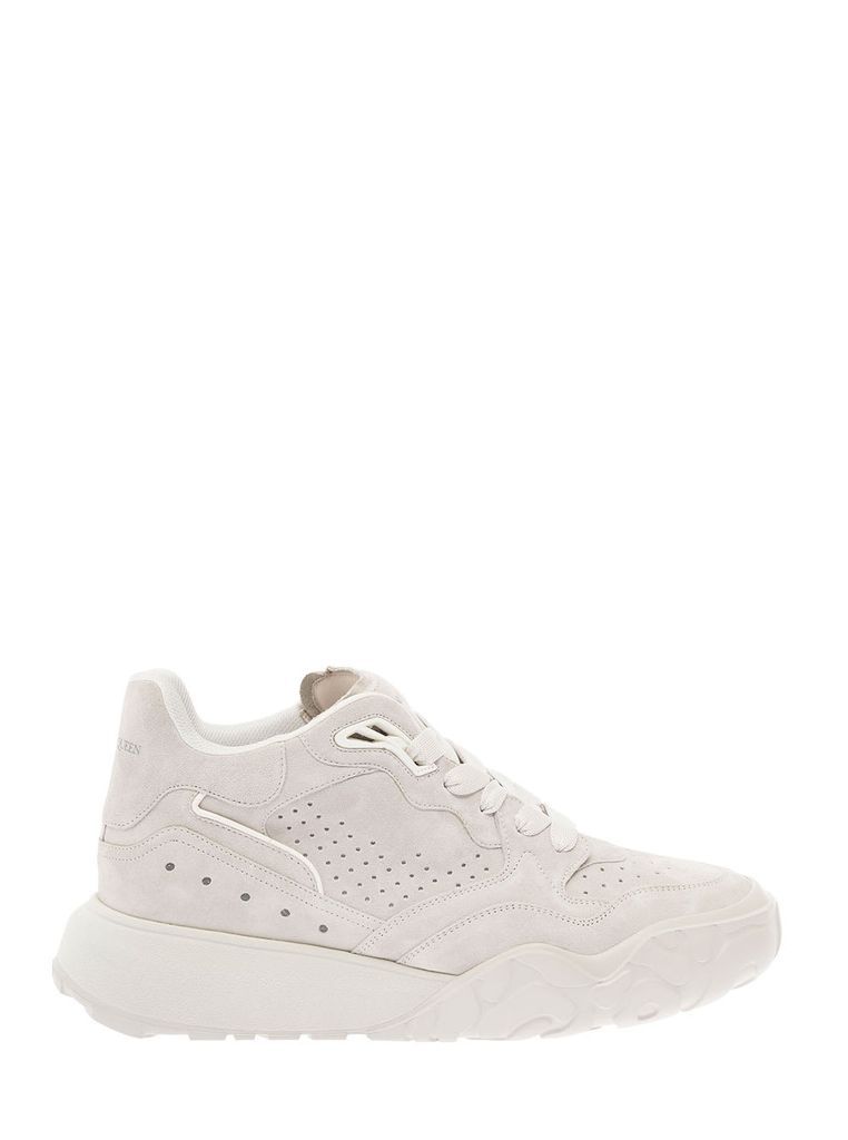 Mans White Suede Leather Sneakers