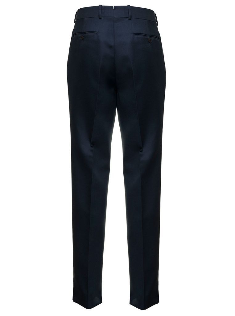 Man Blue Wool Blend Tailored Trousers