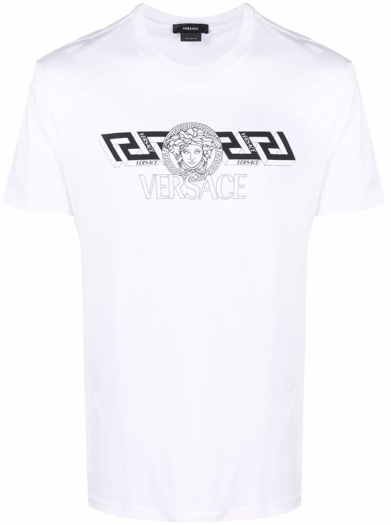 Mens White Cotton T-Shirt With Logo Print