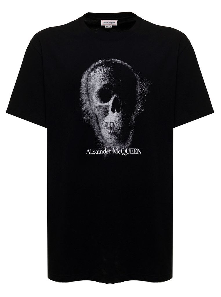 Mans Black Cotton T-Shirt With Logo Print