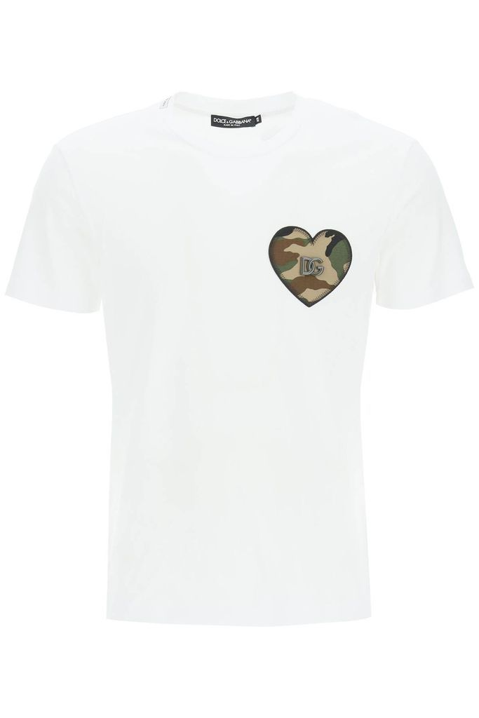 T-Shirt With Heart Patch And Logo