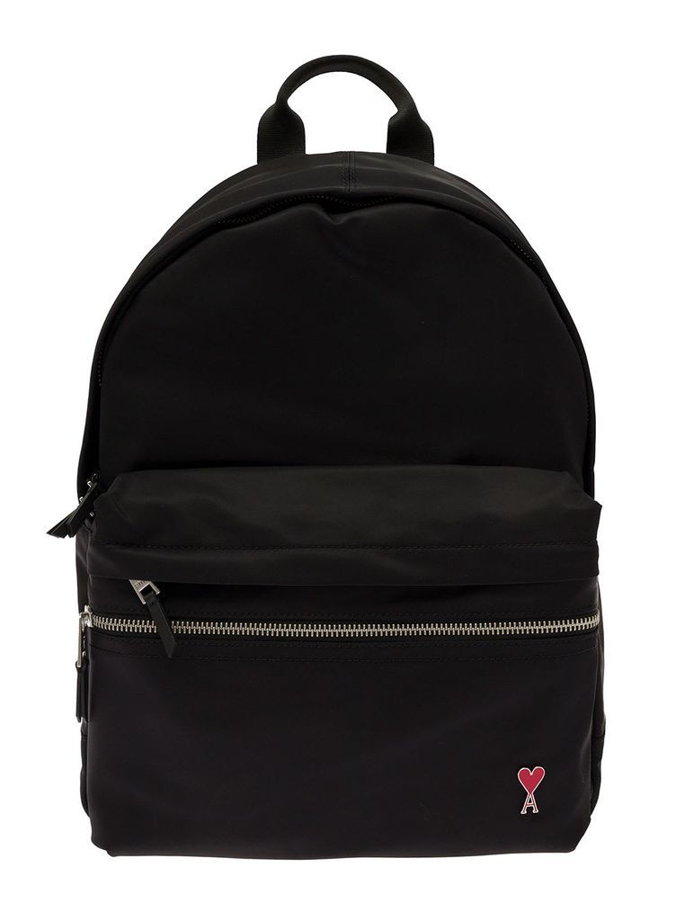 Ami De Coeur Black Backpack With Logo Man Ami Alexandre Mattiussi