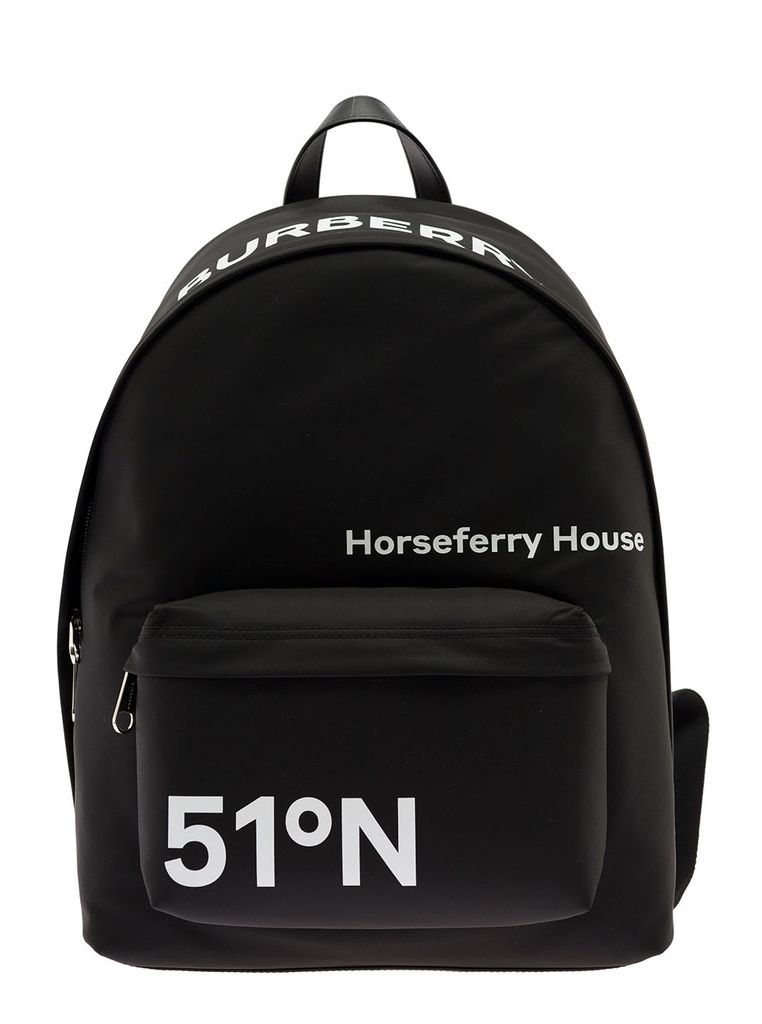 Black Backpack With Horeseferry Logo Print In Polyamide