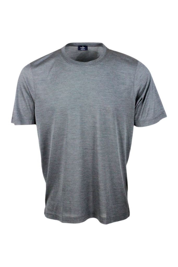 100% Luxury Silk Crew-Neck Short-Sleeved T-Shirt With Slits On The Bottom