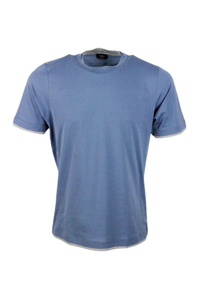 100% Luxury Silk Crew-Neck Short-Sleeved T-Shirt With Slits On The Bottom