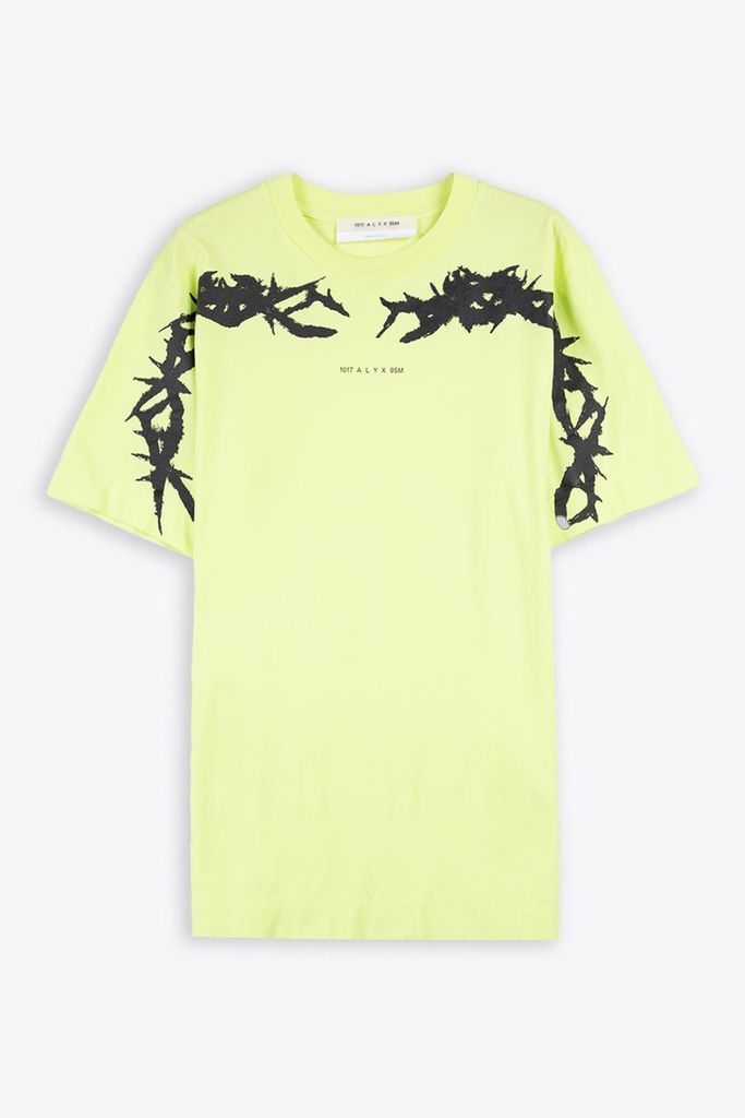 1017 Alyx 9Sm Collection Graphic Washed Out T-Shirt Neon Yellow T-Shirt With Barbed Wire Print - Collection Graphic Washed Out T-Shirt