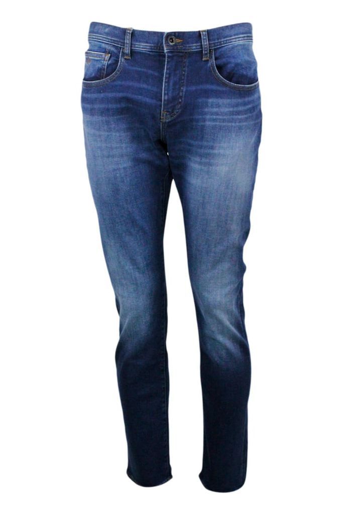 5-Pocket Stretch Denim Jeans With Contrasting Color Stitching