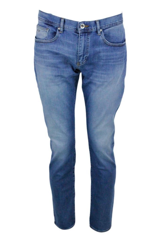 5-Pocket Stretch Denim Jeans With Contrasting Color Stitching
