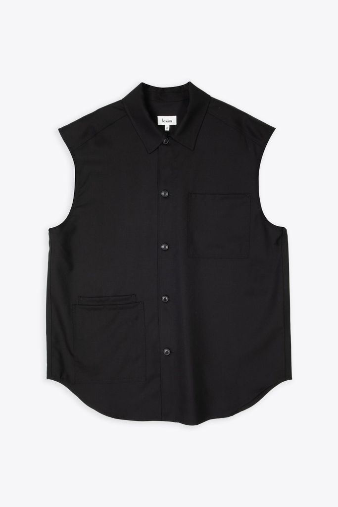 84% Wool 16% Mohair Black Wool Sleeveless Shirt - Sleveless Shirt