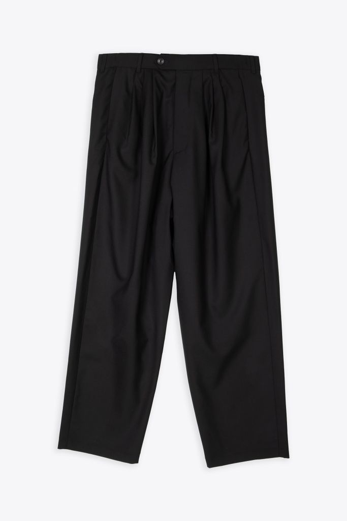 84% Wool 16% Mohair Black Wool Wide Trousers With Pleats - Wide Pant 3 Pleats