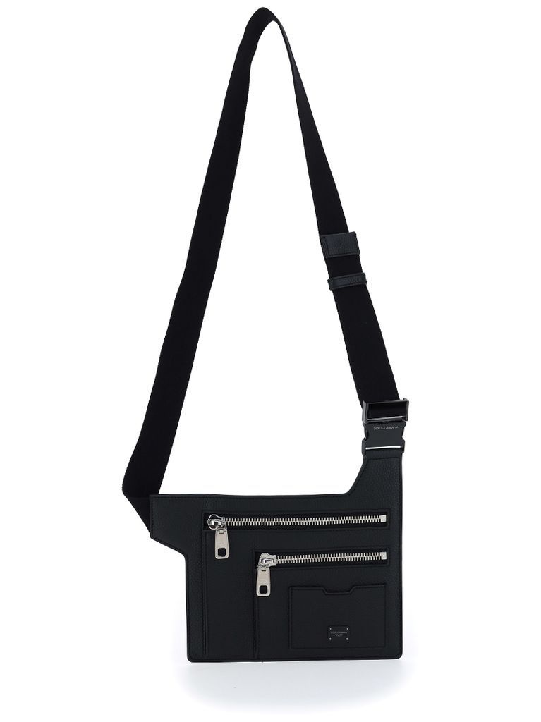 Angular Multi-Zip Leather Belt Bag