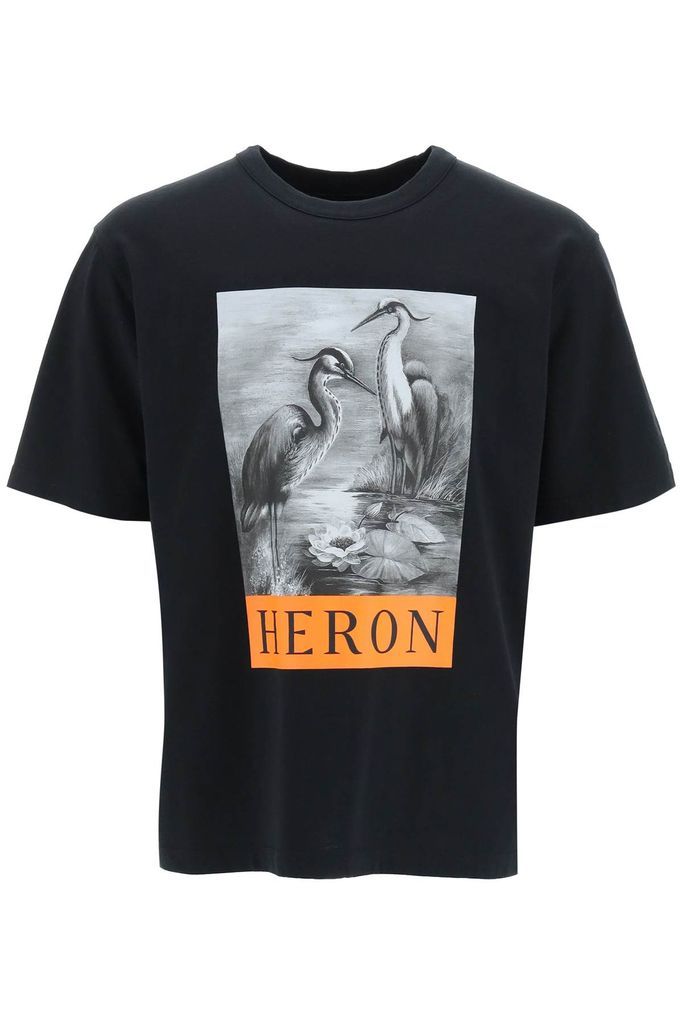 B/w Herons Print T-Shirt