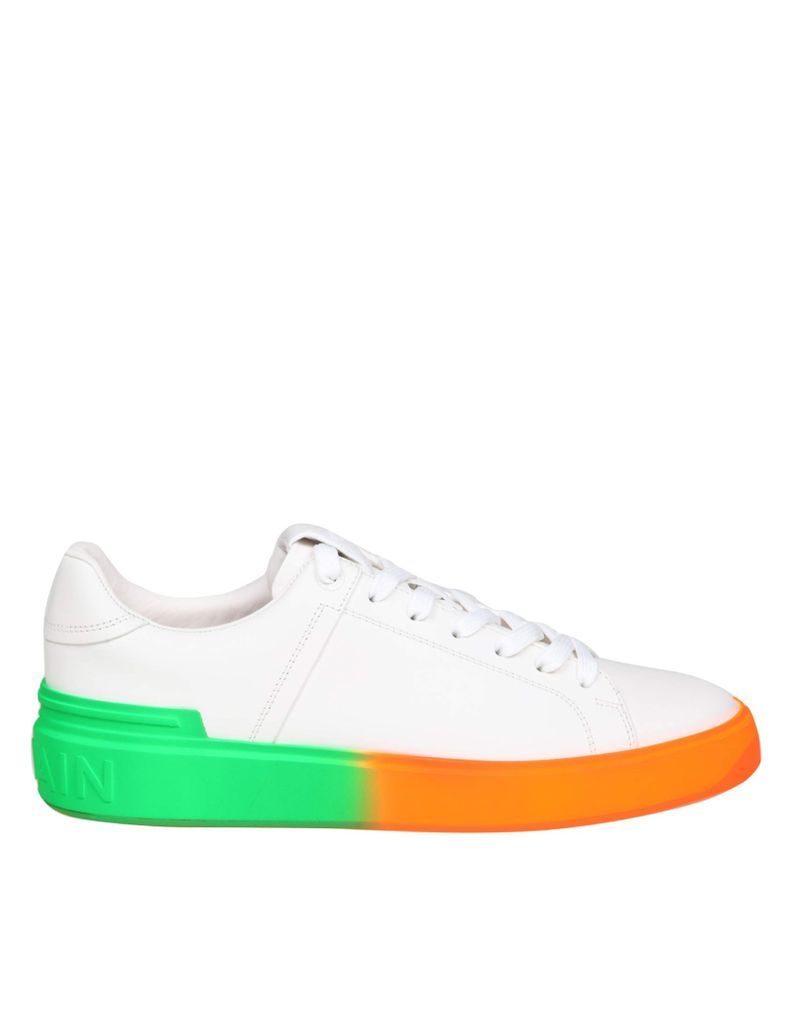B Court Sneakers In White Leather With Two-Tone Sole
