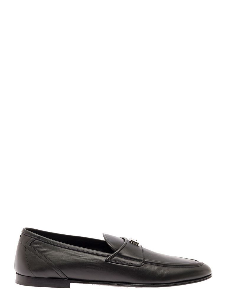 Ariosto Black Loafers With Logo Tag In Smooth Leather Man