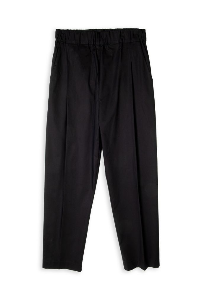 Baggie Unito Black Poplin Cotton Pant With Elastic Waistband