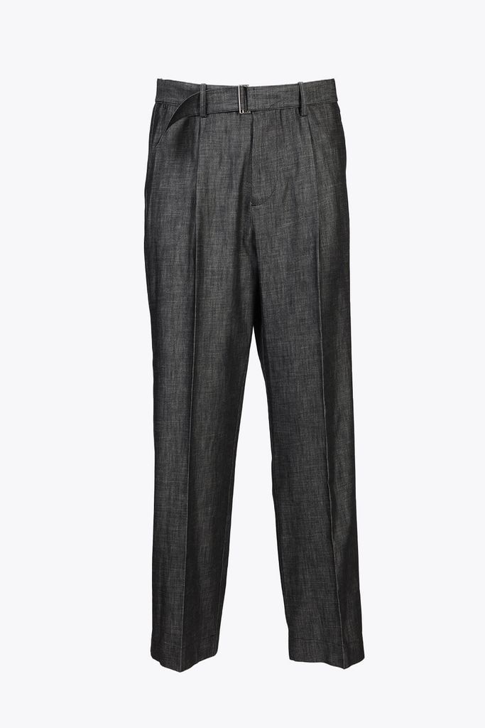 Belted Pants Grey Cotton Pleated Belted Pant - Belted Pant