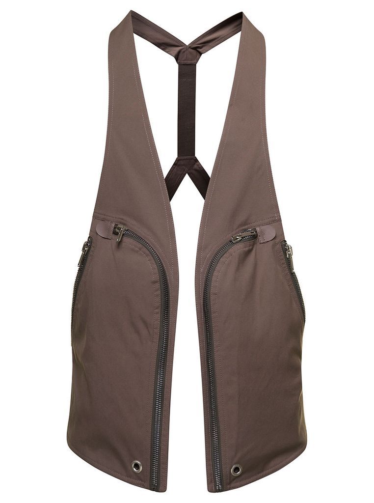 Bauhaus Beige Vest With Front Rounded Pockets In Stretch Cotton Man