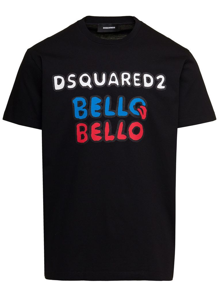 Bello Bello Black Printed T-Shirt In Jersey Man Dsquared2
