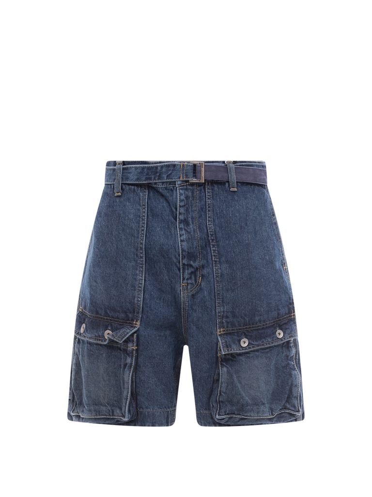 Belted Waist Front Pocket Denim Shorts