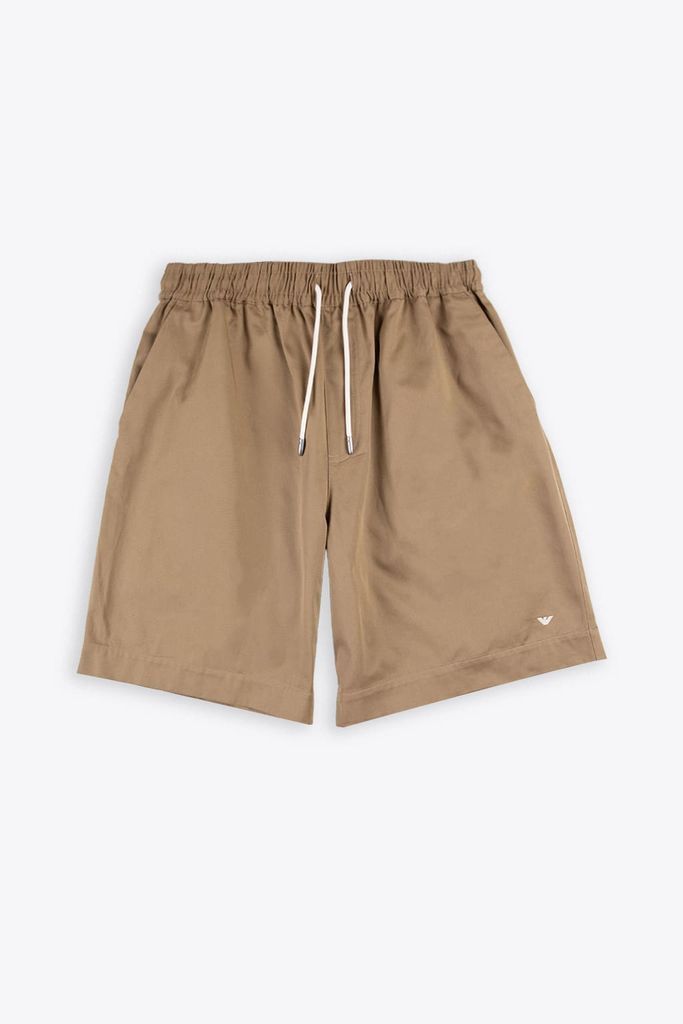 Bermuda Beige Cotton Shorts With Elastic Waistband
