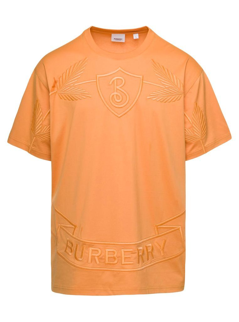 Banstead Crest Orange Crewneck T-Shirt With Crest Embroidery In Cotton Man Burberry