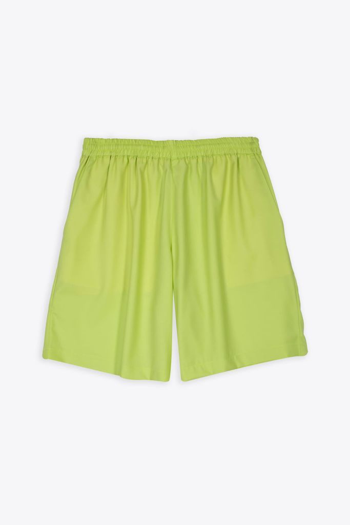 Basket Fit Short Elastic Waistband Acid Green Wool Bermuda Shorts - Basket Shorts