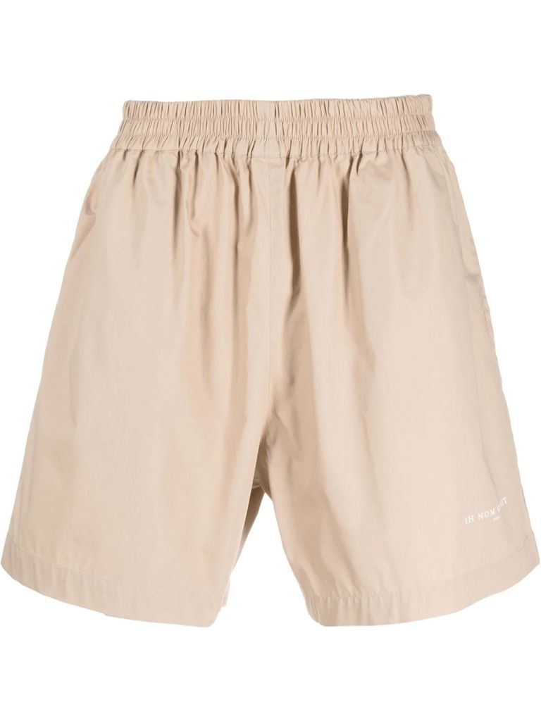 Beige Cotton Track Shorts