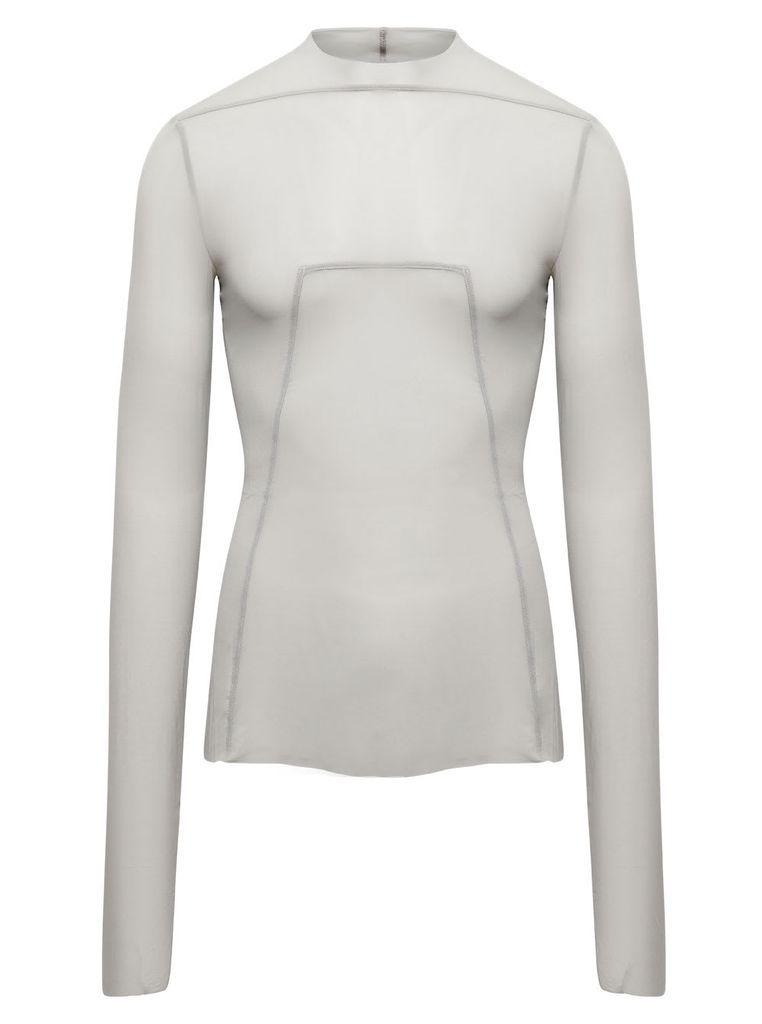 Beige Long-Sleeve Top With Contrasting Stitching In Stretch Cupro Man