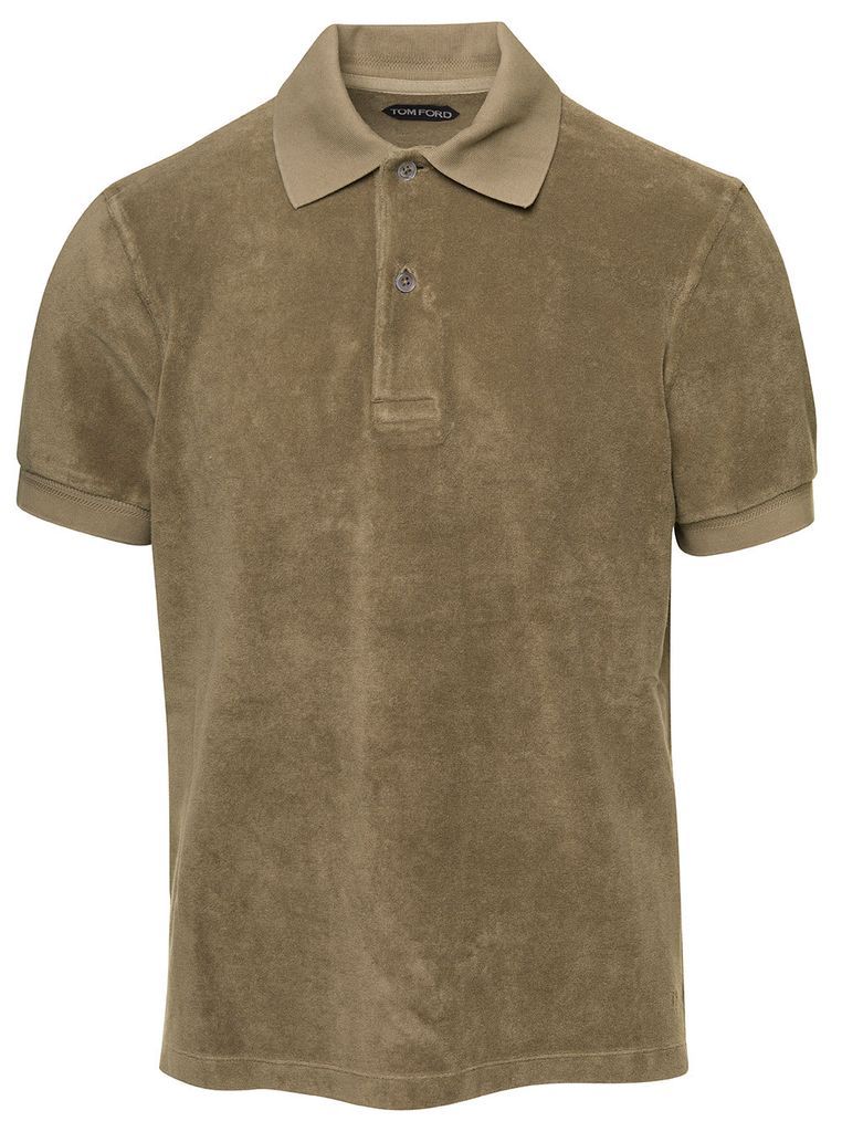 Beige Polo T-Shirt Fellece Texture In Cotton Blend Man