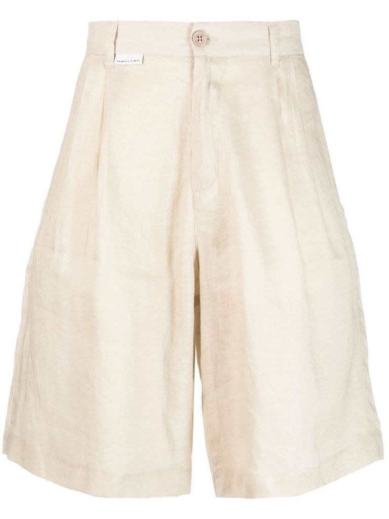 Beige Semi-Sheer Linen Tailored Shorts