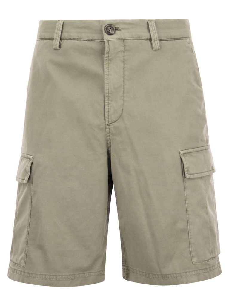 Bermuda Shorts In American Pima Comfort Cotton Gabardine Garment Dyed With Cargo Pockets
