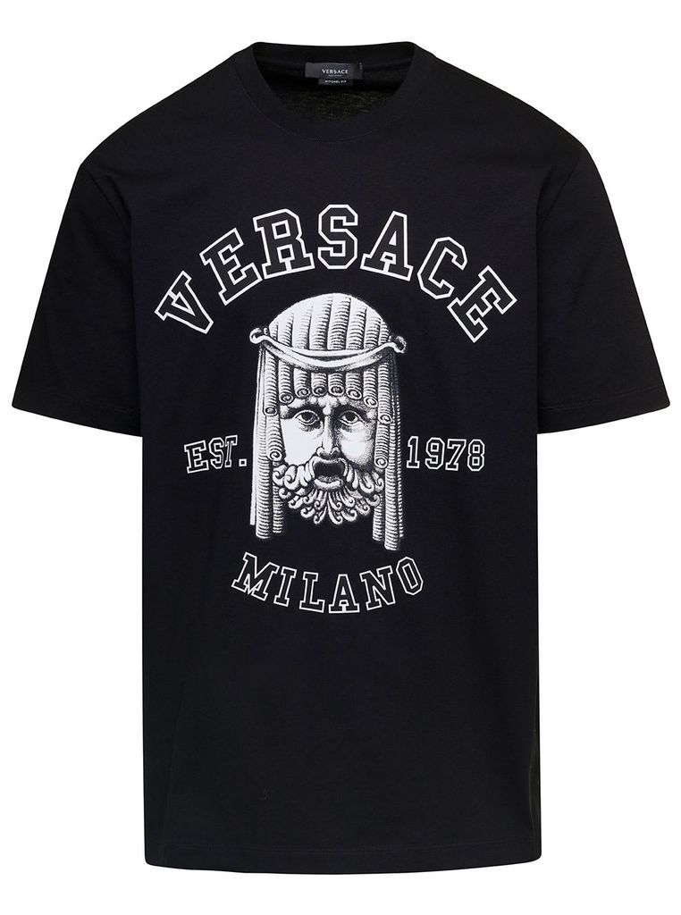 Black T-Shirt With Printed Logo On The Front In Cotton Man