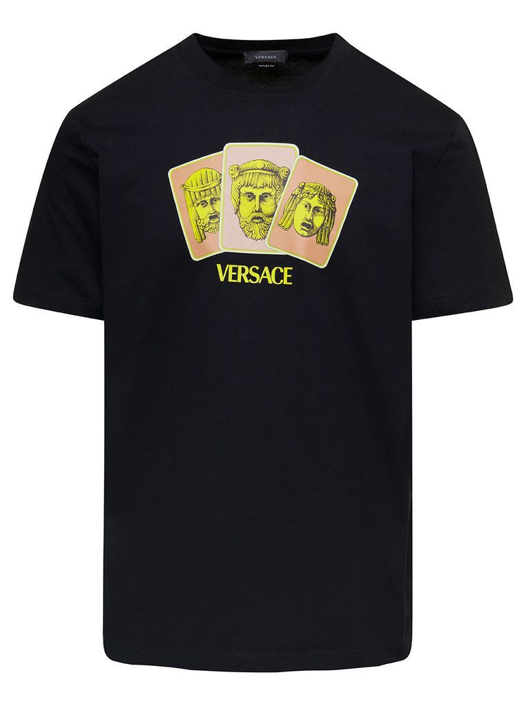 Black T-Shirt With Masque Print On The Front In Cotton Man