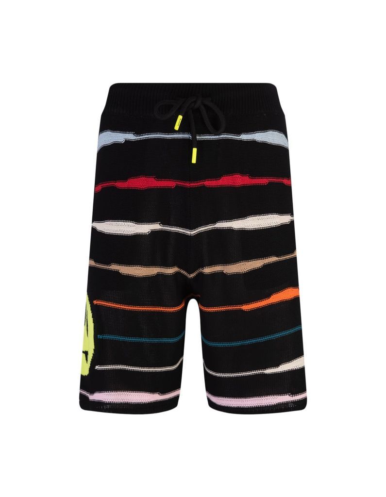 Black Bermuda Shorts With Logo And Multicolour Stripes