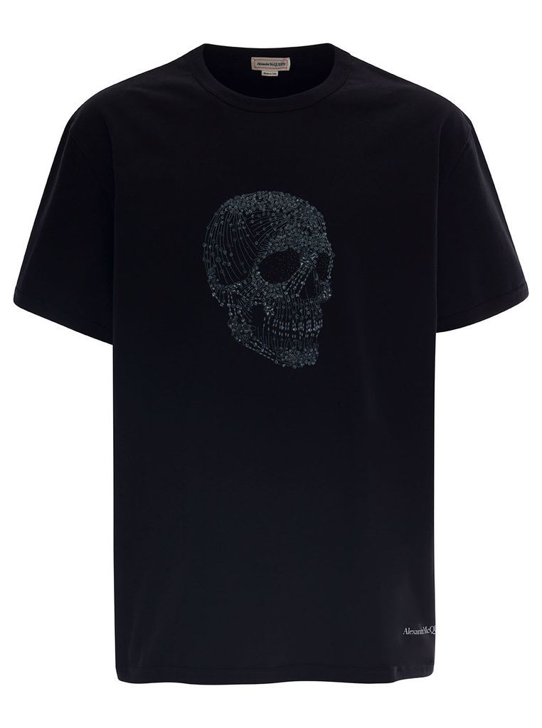 Black T-Shirt With Skull Print In Heavy Cotton Man