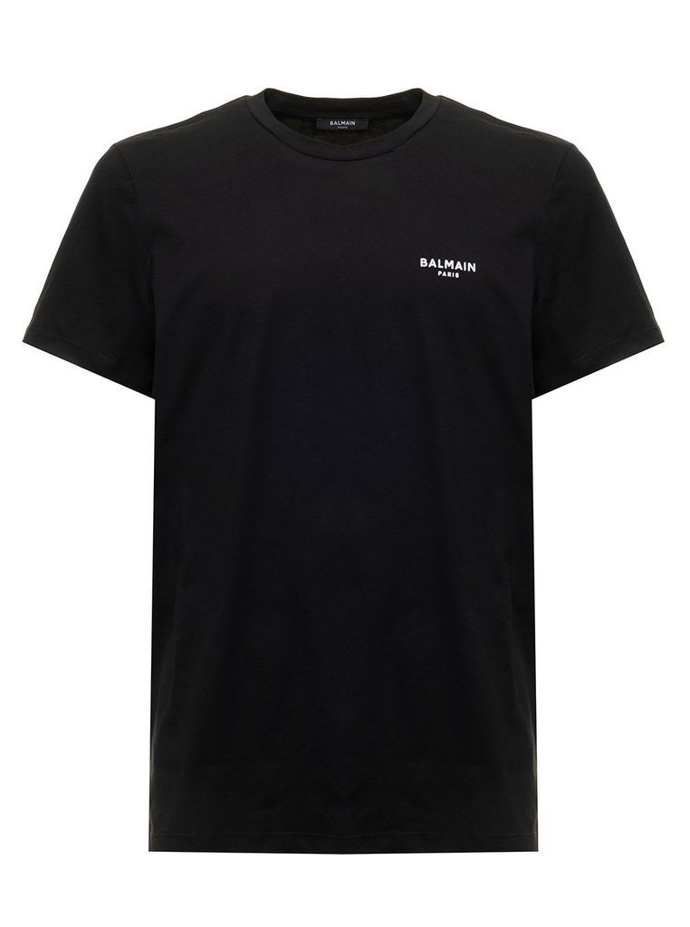 Black T-Shirt With Flock Logo In Cotton Man