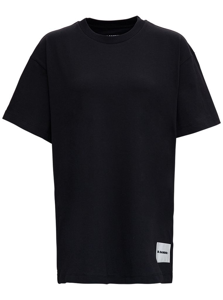 Black T-Shirt Three-Pack In Cotton With Logo Patch At The Bottom Jil Sander Man