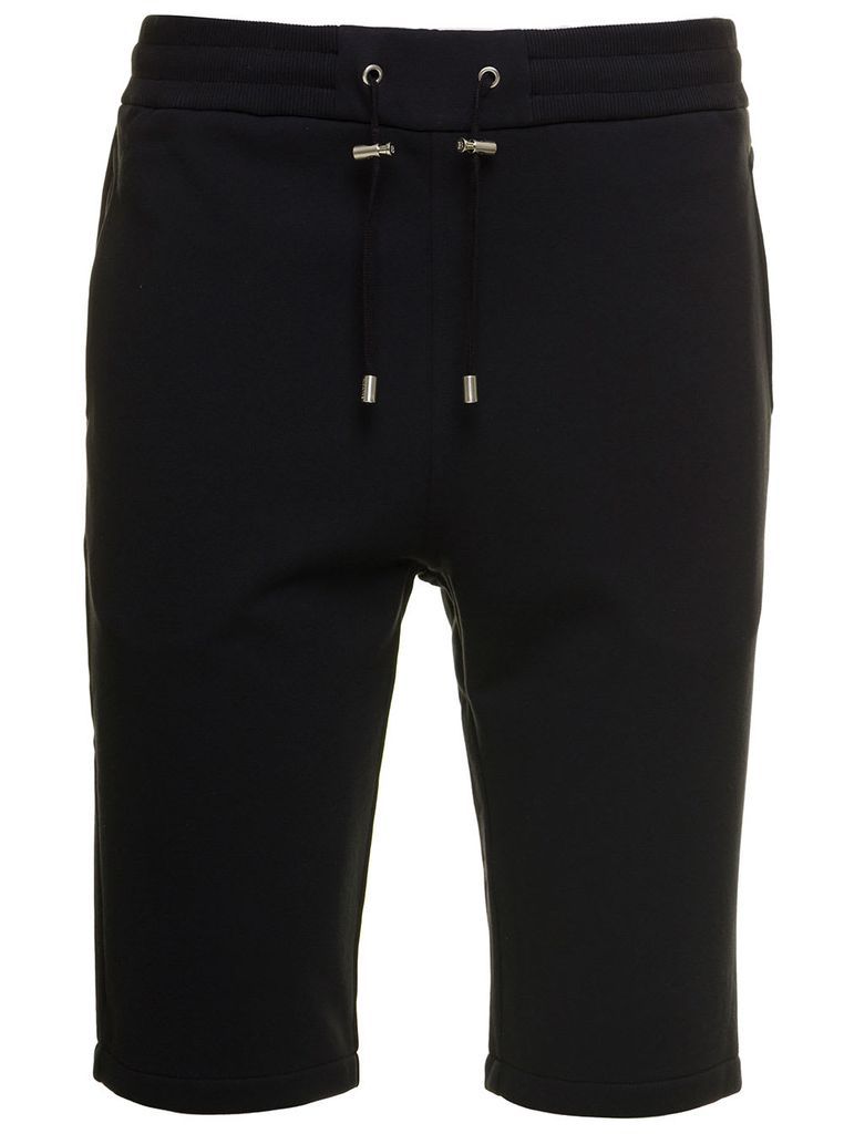 Black Bermuda Shorts With Drawstring And Logo Organic Cotton Man Balmain