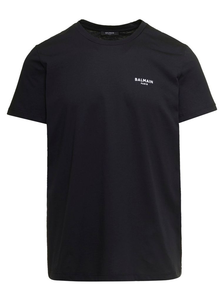 Black Crewneck T-Shirt With Contrasting Logo Print In Cotton Man Balmain