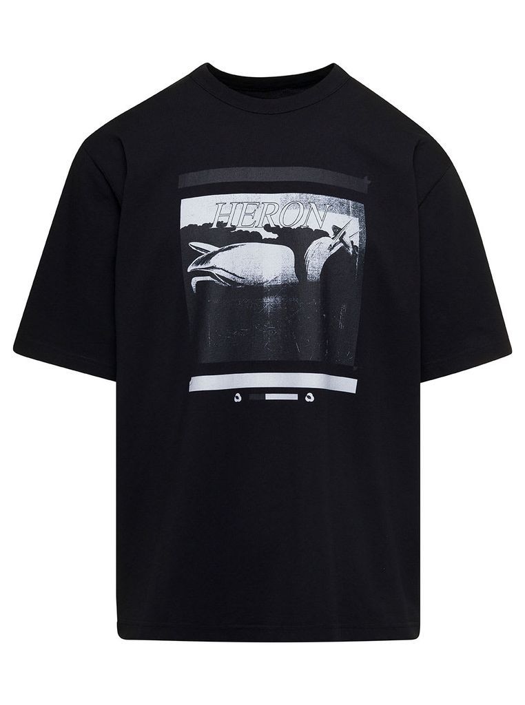 Black T-Shirt With Graphic Print In Cotton Man