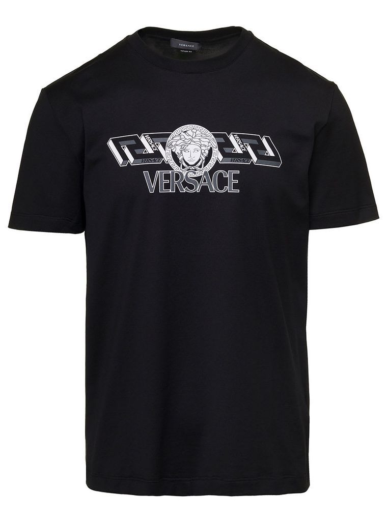Black Logo Printed T-Shirt In Cotton Man